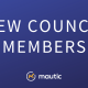 Blue gradient background with Mautic logo centre on the bottom and white text saying 'New council members' in the middle.