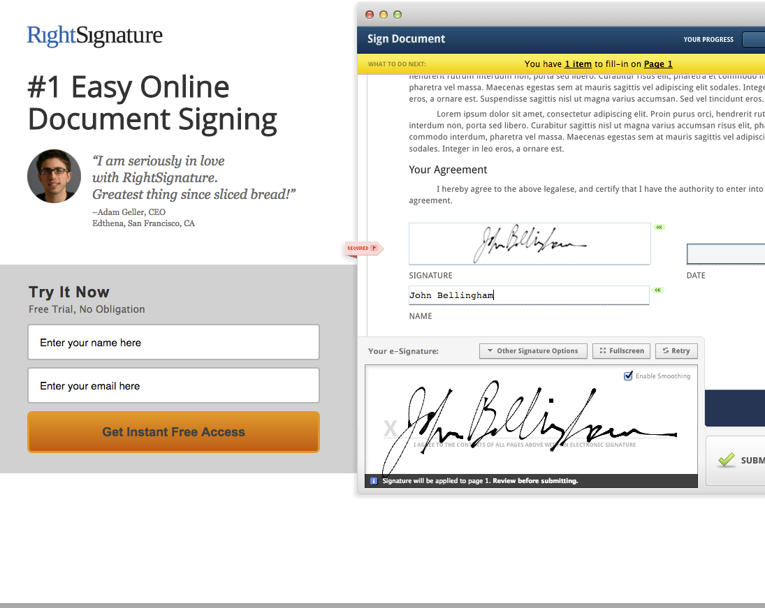 RightSignature Landing Page marketing automation