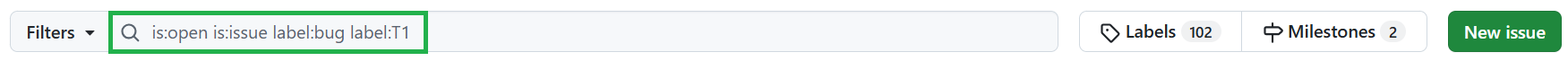 Screenshot of filtering issues by multiple labels on GitHub. 