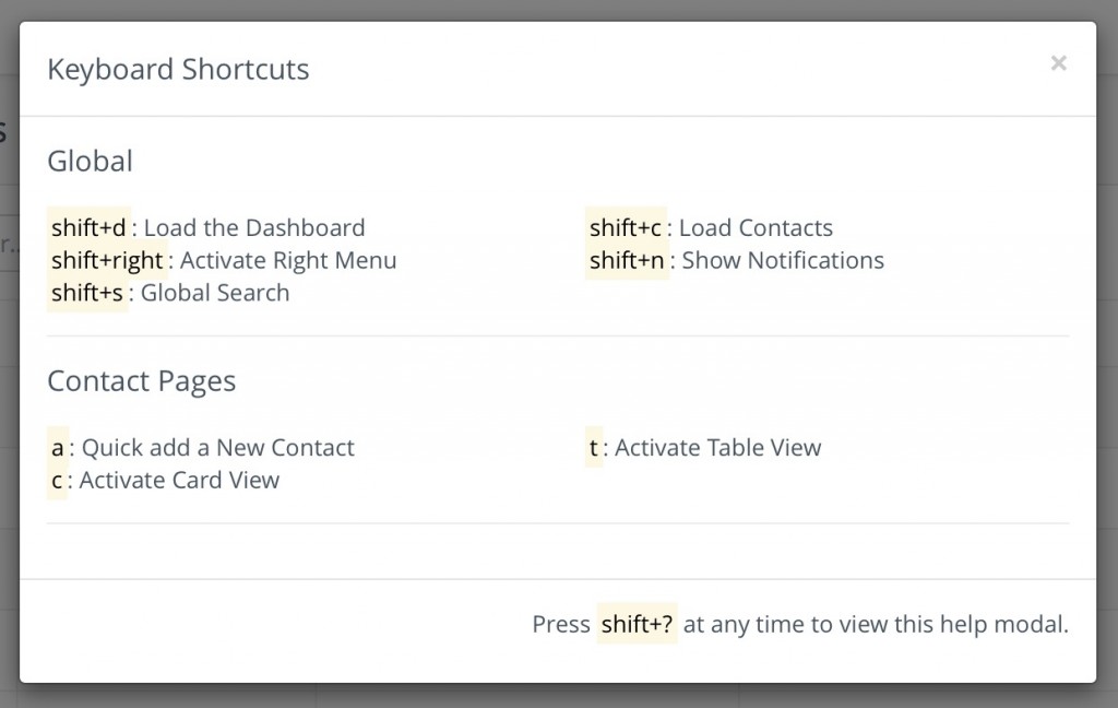 mautic keyboard shortcuts