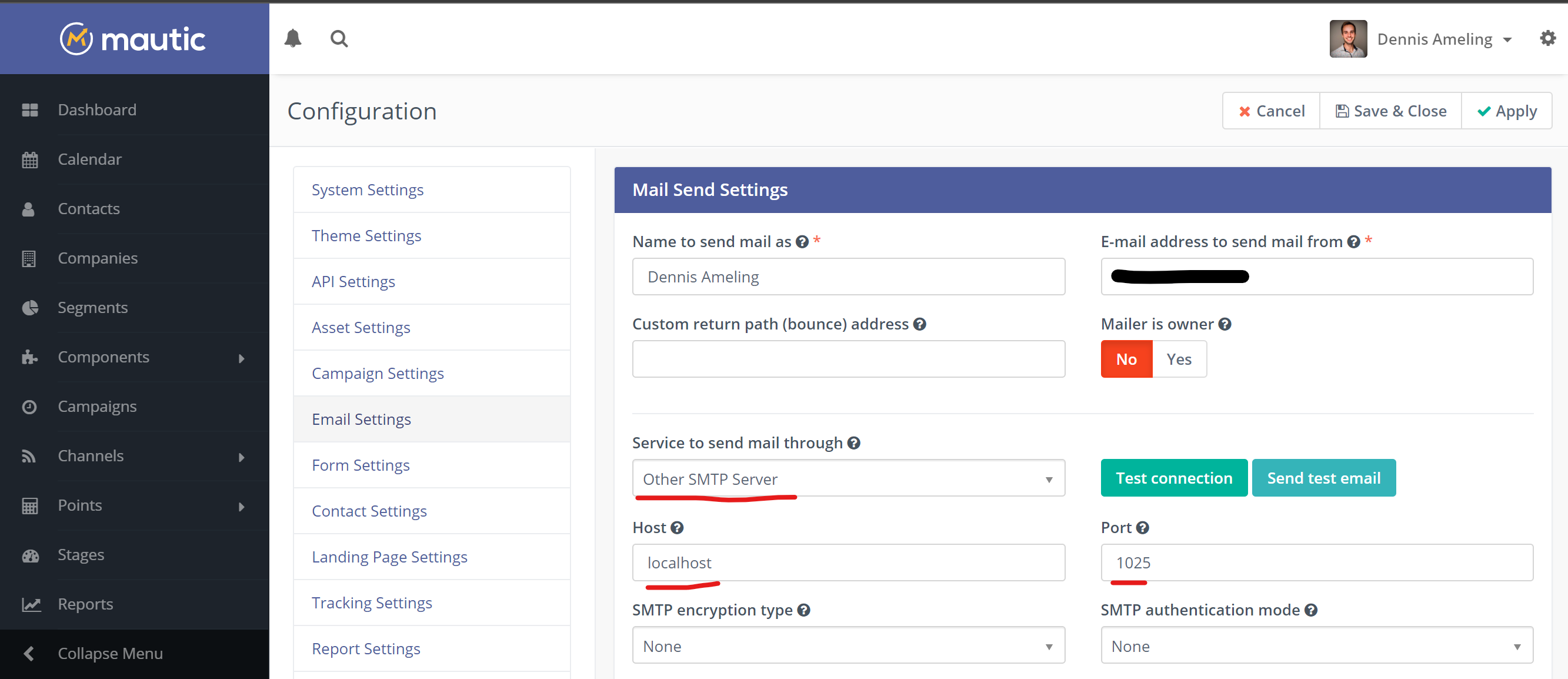 DDEV Mautic Mailhog configuration