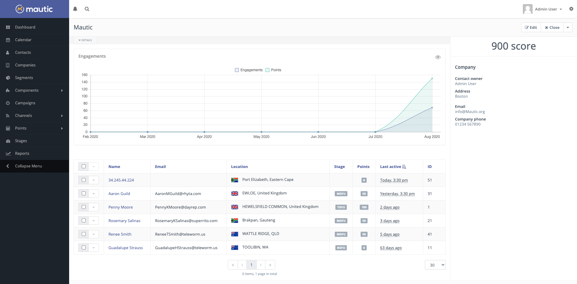 A screenshot of the company overview screen in Mautic 3.1