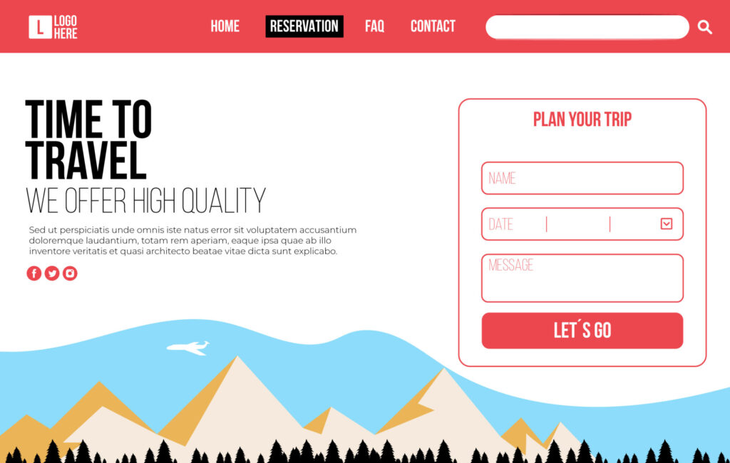 An illustration of a lead capture form for a travel company showing form fields to enter name, date and a message.