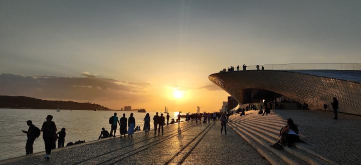 Photo of the riverside at Lisbon in the sunset.