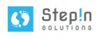 Stepin Solutions logo, two white footprints on a blue background