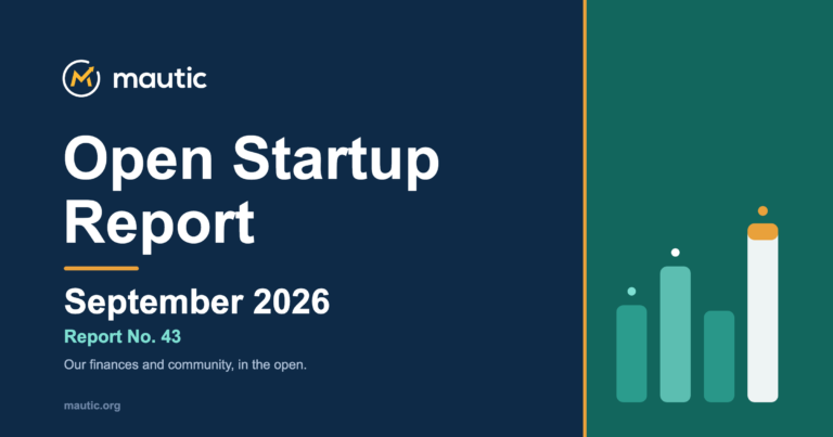 Mautic Open Startup Report, Report No. 43, September 2026, dark navy header with the white Mautic logo and a rising bar chart motif