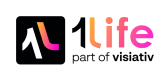 1life logo showing part of visiativ underneath the multicoloured words of their logo and a 1 L icon in a black box to the left.