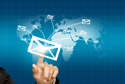 An image showing targeted messages flowing out across the world