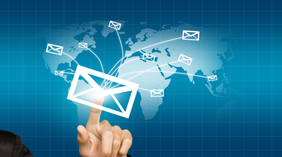 An image showing targeted messages flowing out across the world